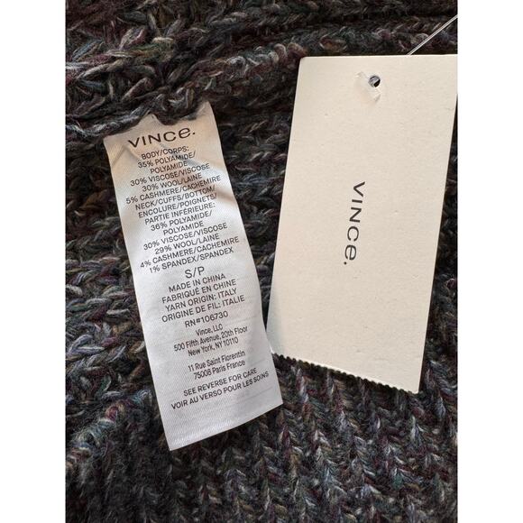 VINCE Gray Marled Waffle Wool Cashmere blend Crew Neck Sweater S Christmas - Picture 8 of 8